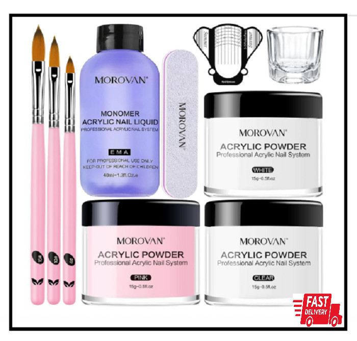 Acrylic Nail Kit: Clear Pink White Acrylic Powder and Professional Liquid Set fo