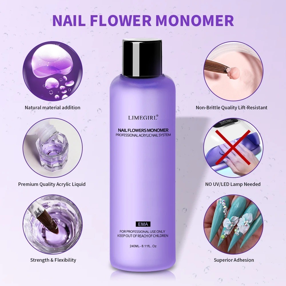 Limegirl Acrylic Nail Liquid Monomer 40–240ml Crystal Clear Nail Art Solution
