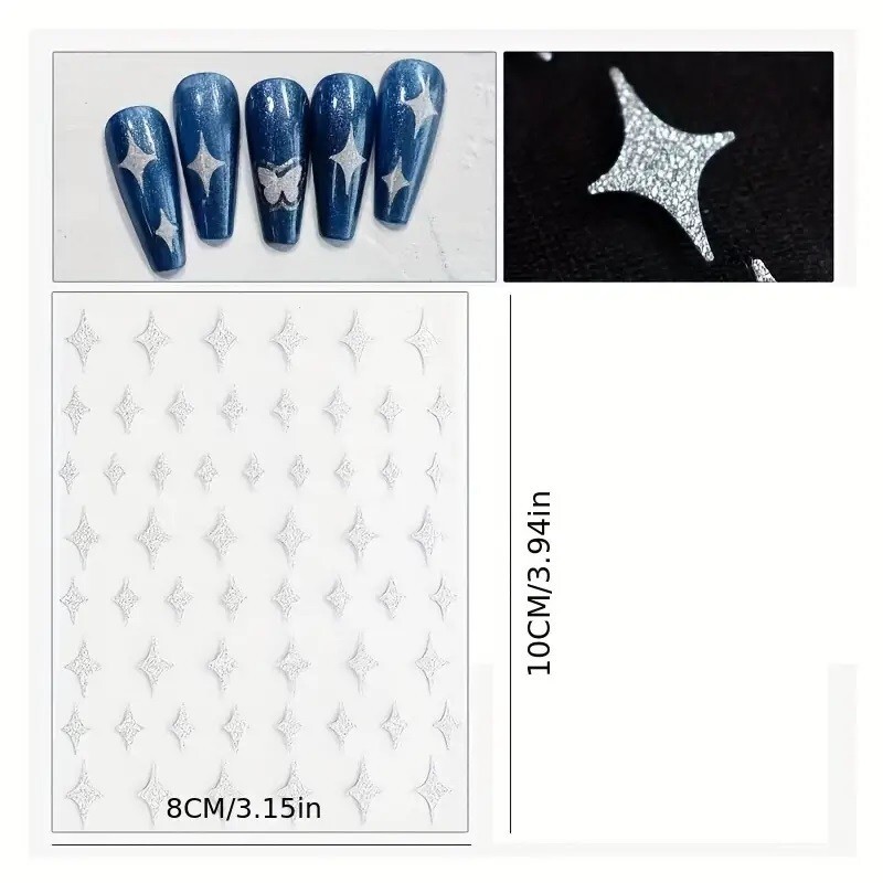 5 Sheets/Set – 3D Reflective Glitter Heart, Star, Fire Nail Art Vinyl Stickers