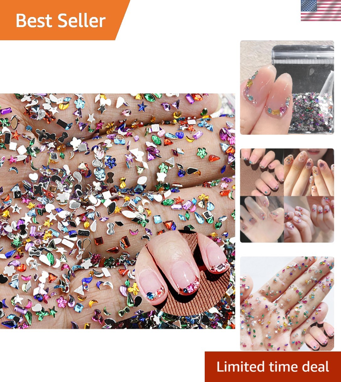 2000 Pcs Mini Rhinestones Nail Art Charms Stars Hearts Flowers Colorful