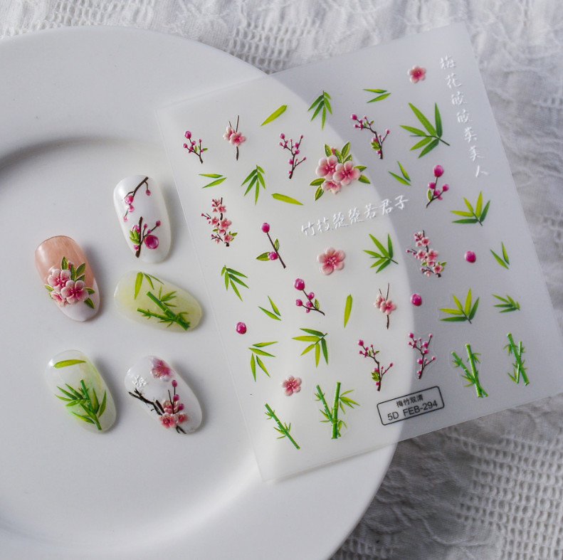 Plum Blossom Flower Bamboo Nail Art Stickers Self Peel Adhesive FEB294 NH23