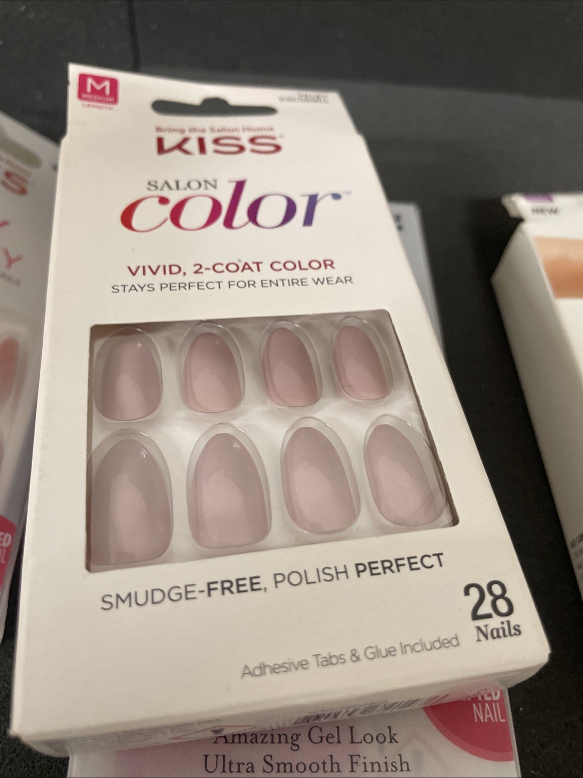 6 Kiss Glue-On Nails Lot Jelly Fantasy, Gel Fantasy, Glam Fantasy Long Med.