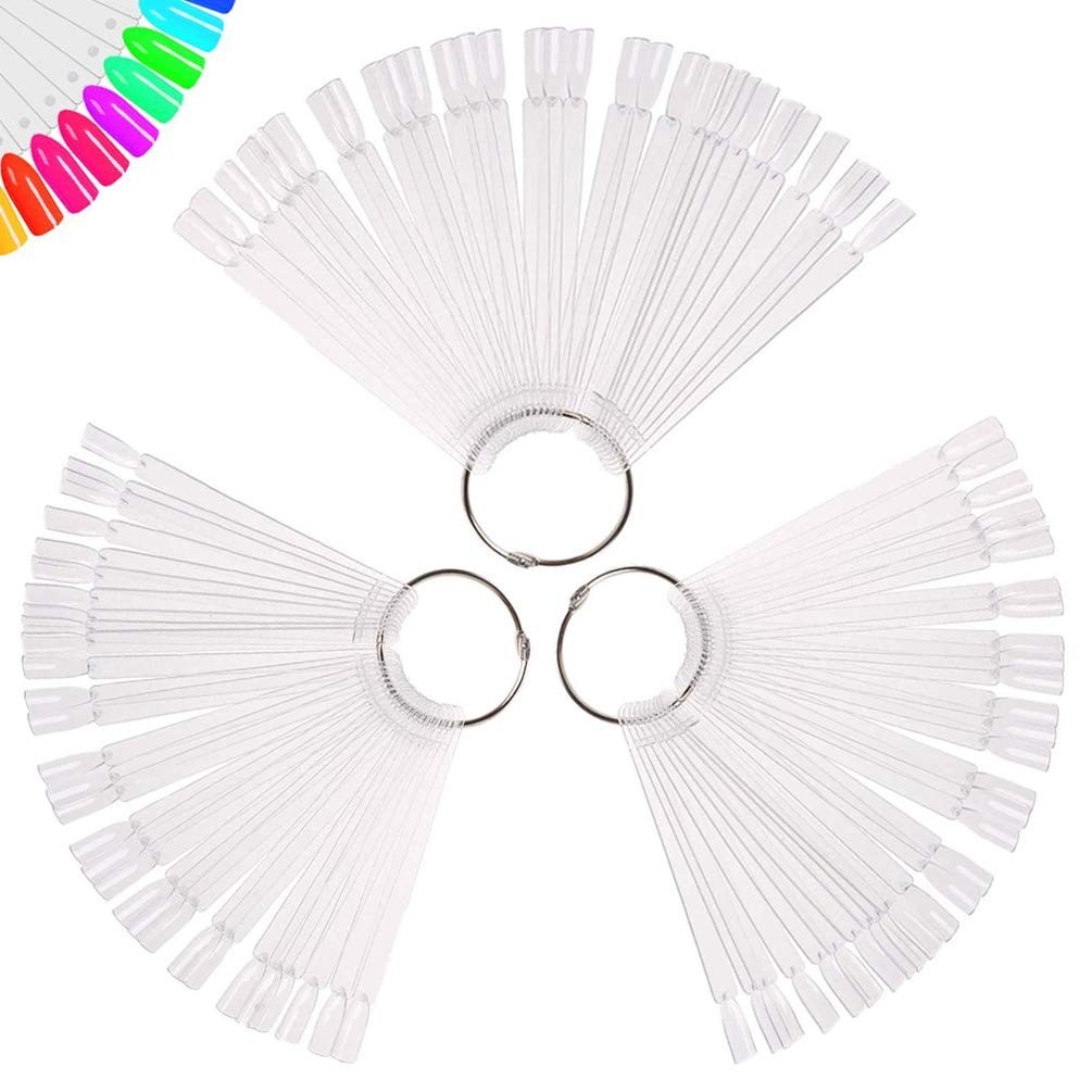 Transparent Nail Polish Swatch Board: 150 Durable Fan Shaped Sticks & Rings
