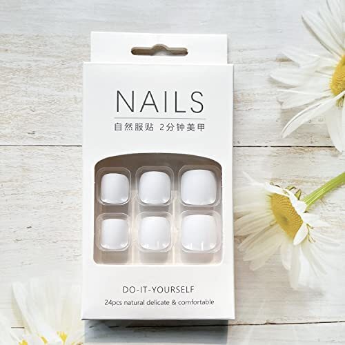 White Press on Toenails Square Fake Toenails Gloss Glue on Toenails Full style8