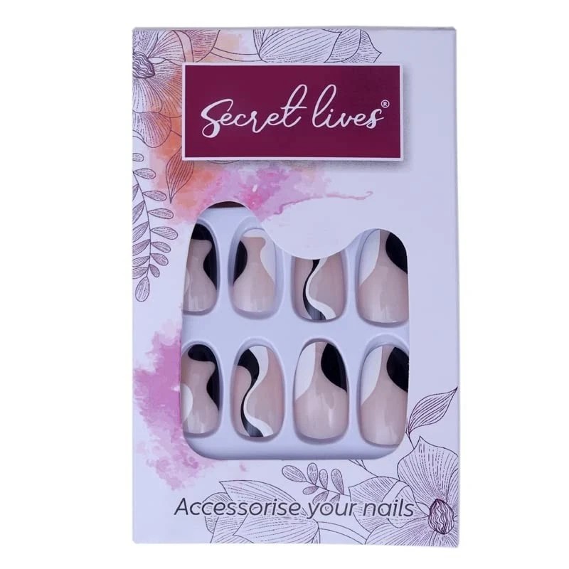 Secret Lives Reusable Press On Nails Designer Oval Shape White Skin 24 SET