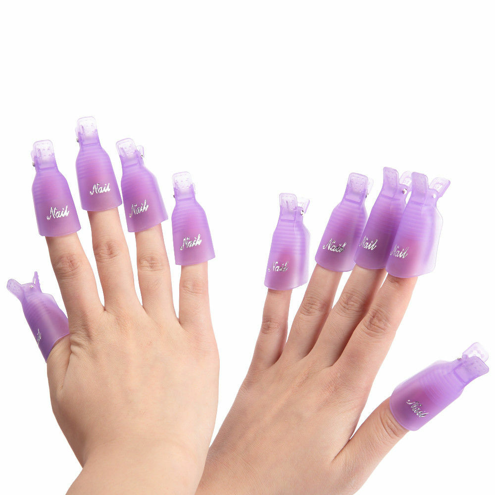 10pc Plastic Nail Art Soak Off Clip UV Gel Polish Remover Keeper Wrap cap tools