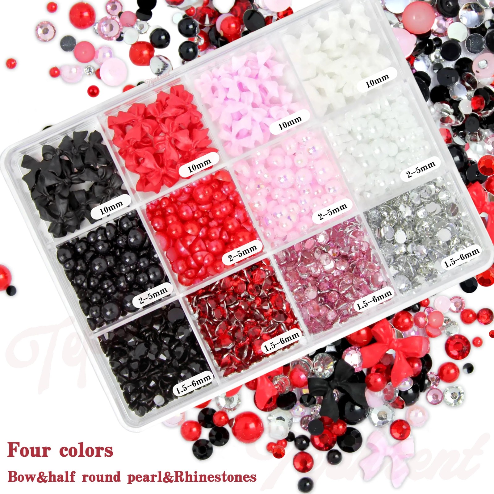 12 Grids Flat Back Rhinestones Colorful Round Glass Gems for Nail Art Black W…