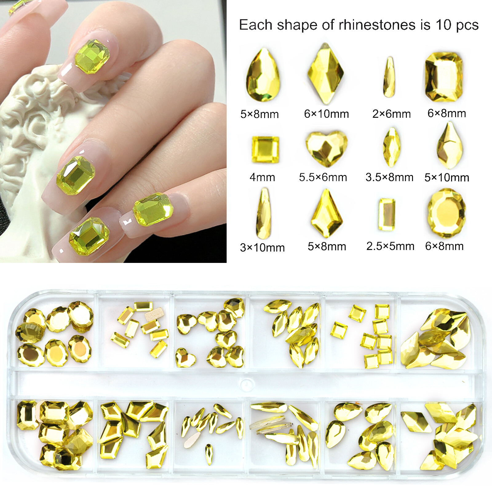 12Box/Set Crystal Rhinestone Diamond 3D NON hotfix Nail Art Decoration 120pcs