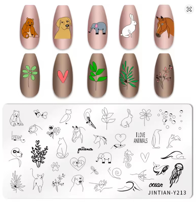 Nail Stamping Plate -JinTian Y-213 – Line Animals – New