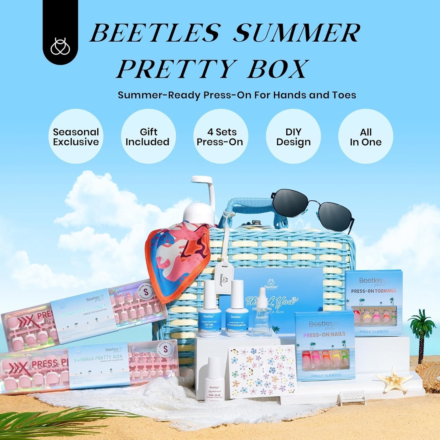 Beetles X Press on Nails Kit French Tips with Nail Gels and Tools Best Gift