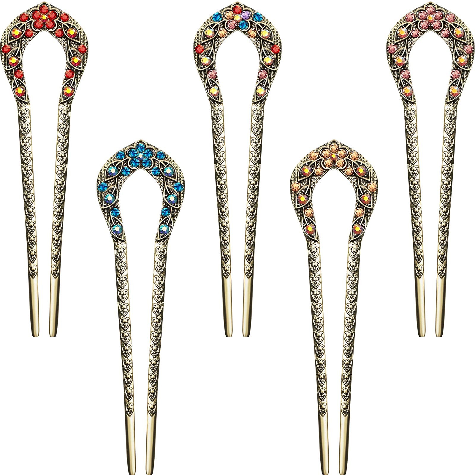 Waydress 5 Pcs Vintage Hair Fork French 1 Count (Pack of 1), Blue,Purple,Red