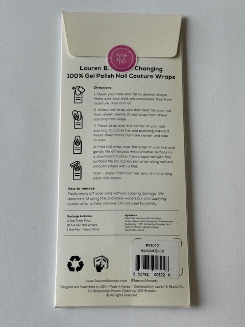 lauren b. Nail Couture Wraps Gel Manicure Apricot Solid Gel Nail Wrap Free Ship