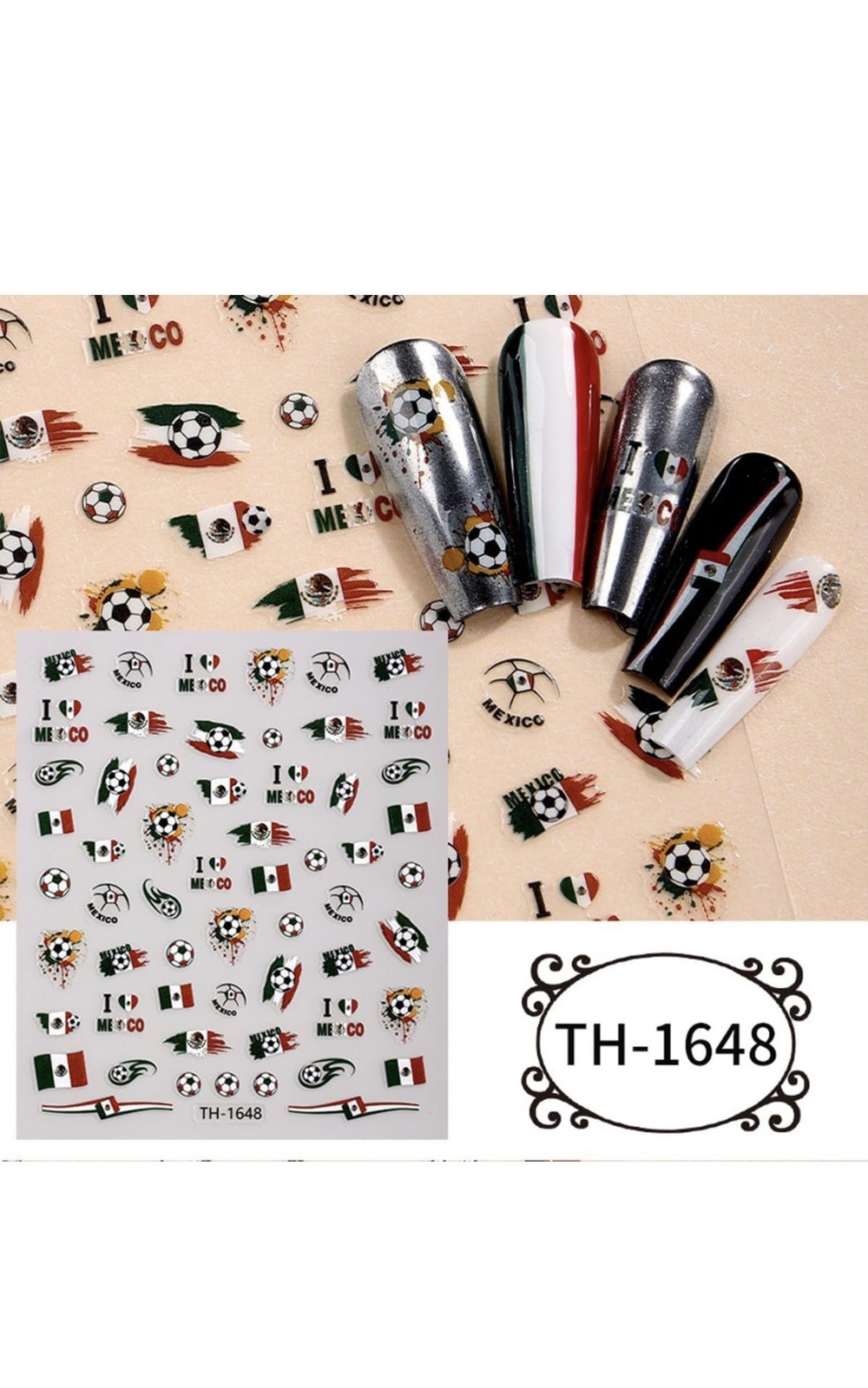 12 Sheets Soccer Nail Stickers, Self-Adhesive Soccer Ball & National Flag Nail A