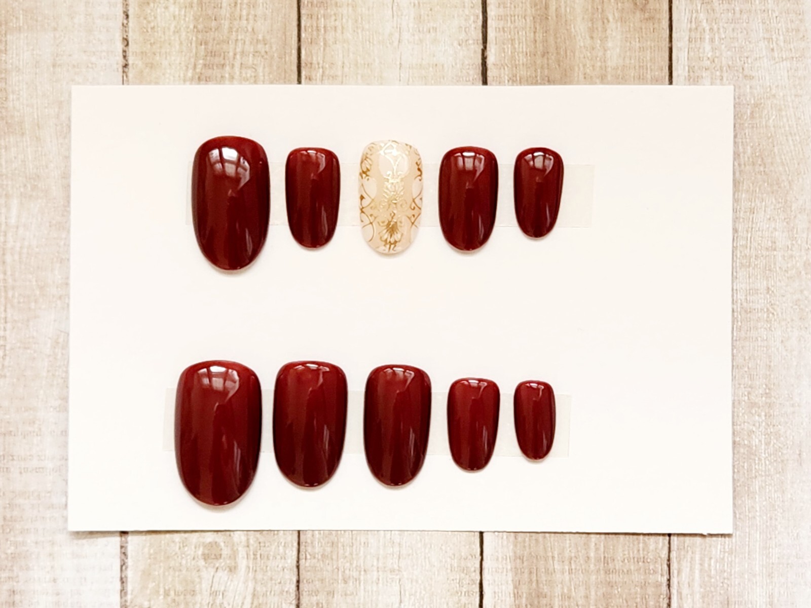 Custom Press On Handmade Gel Nails Cherry Chocolate Mosaic Oval Short 20 Tips