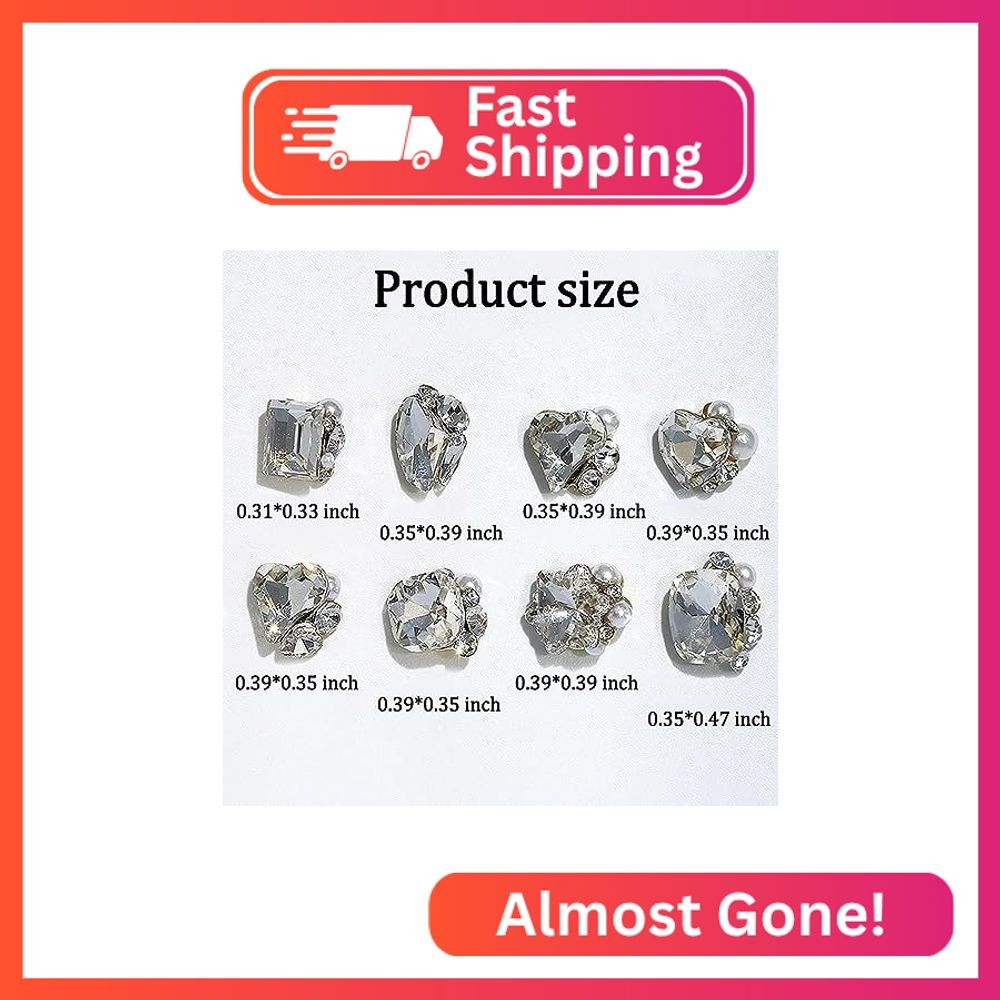 8 PCS 3D Pearls Nail Rhinestones Nail Charms,Luxury Shiny Heart Pearl Gems Nail