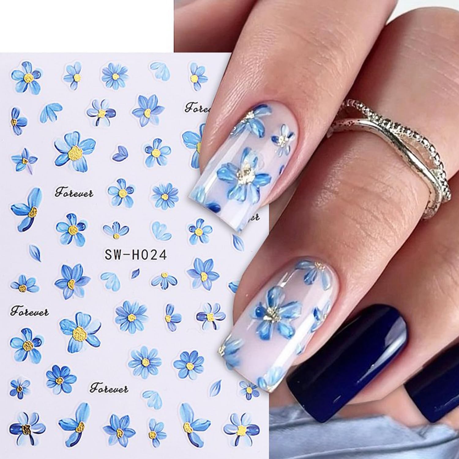 Spring Nail Art Stickers,Summer Flower Butterfly Nail Sticker Golden Edge Flo…