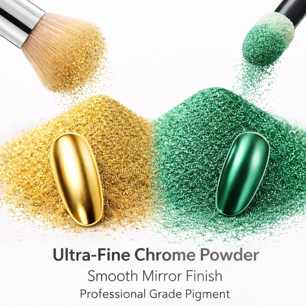 16 Colors Chrome & Holographic Nail Powder Set – Metallic Mirror Effect Pigme…