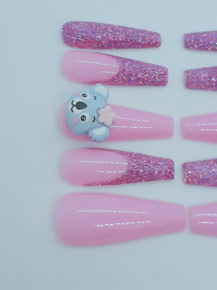 Pink Animal Nails Kawaii Pink Nails Pink Party Nails Koala Bear Lover Gift-sale
