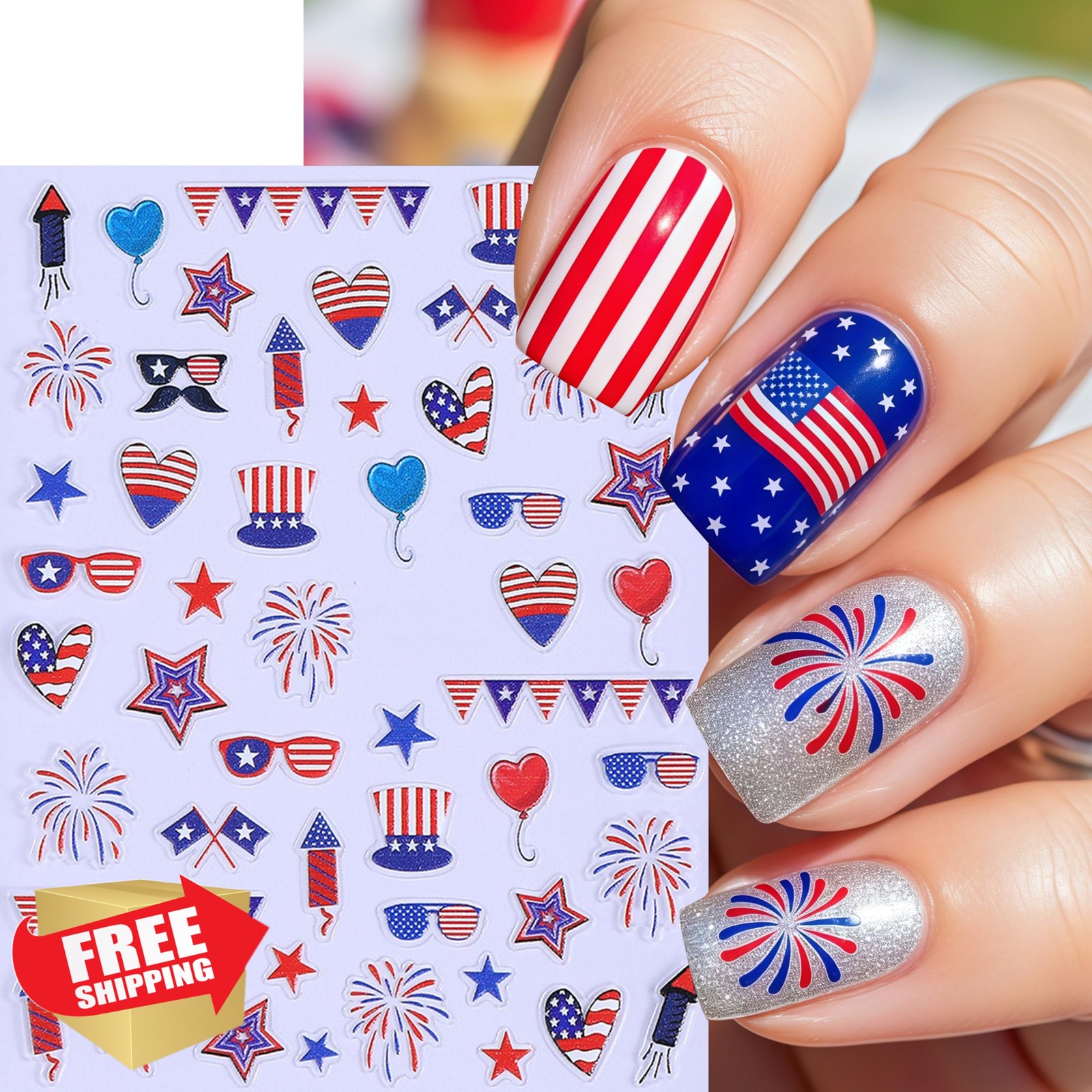 CnSybaris 4th July Nail Stickers flag fireworks