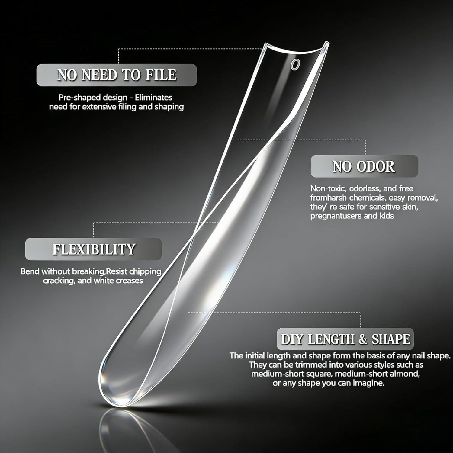 240Pcs Soft Gel Nail Tips, Long Square Full Cover Nail Extensions Kit 12 Sizes