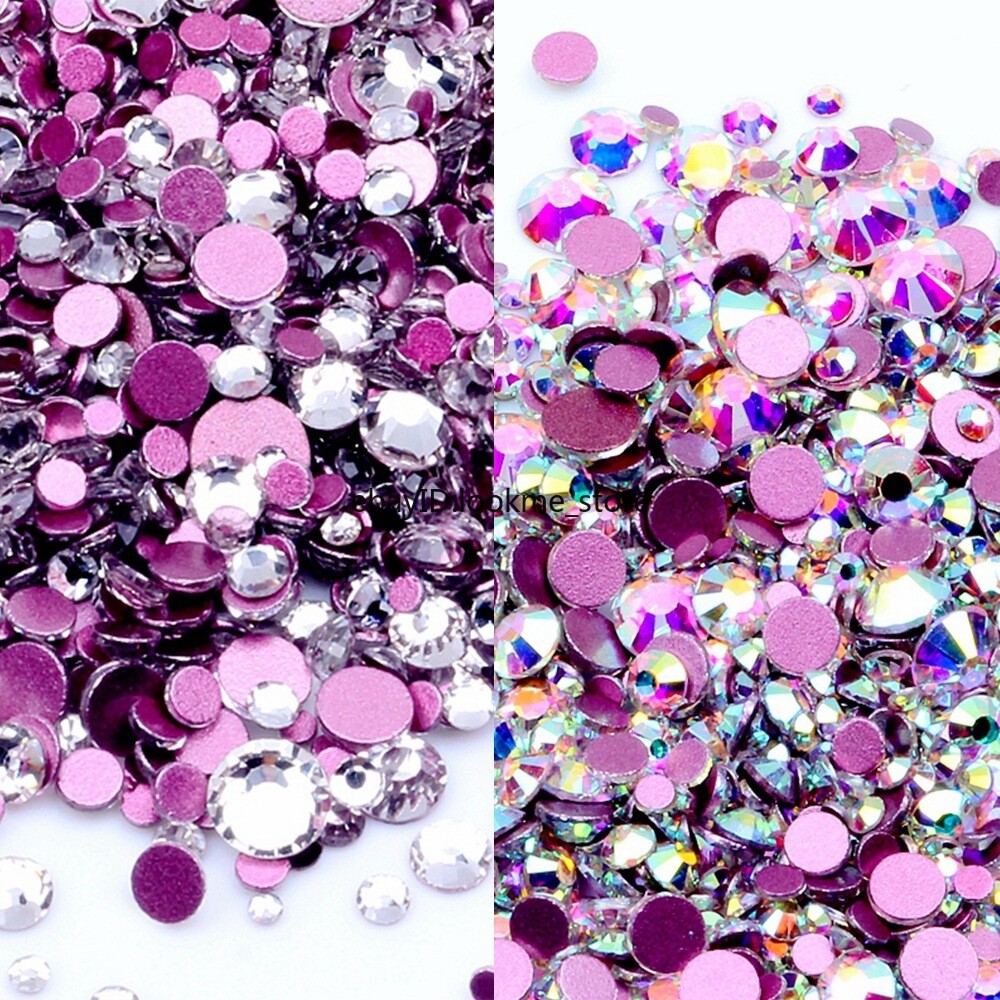 SS3-50 Crystal Clear & AB Flat Back Rhinestones Glass Beads Nail Art Craft Gems