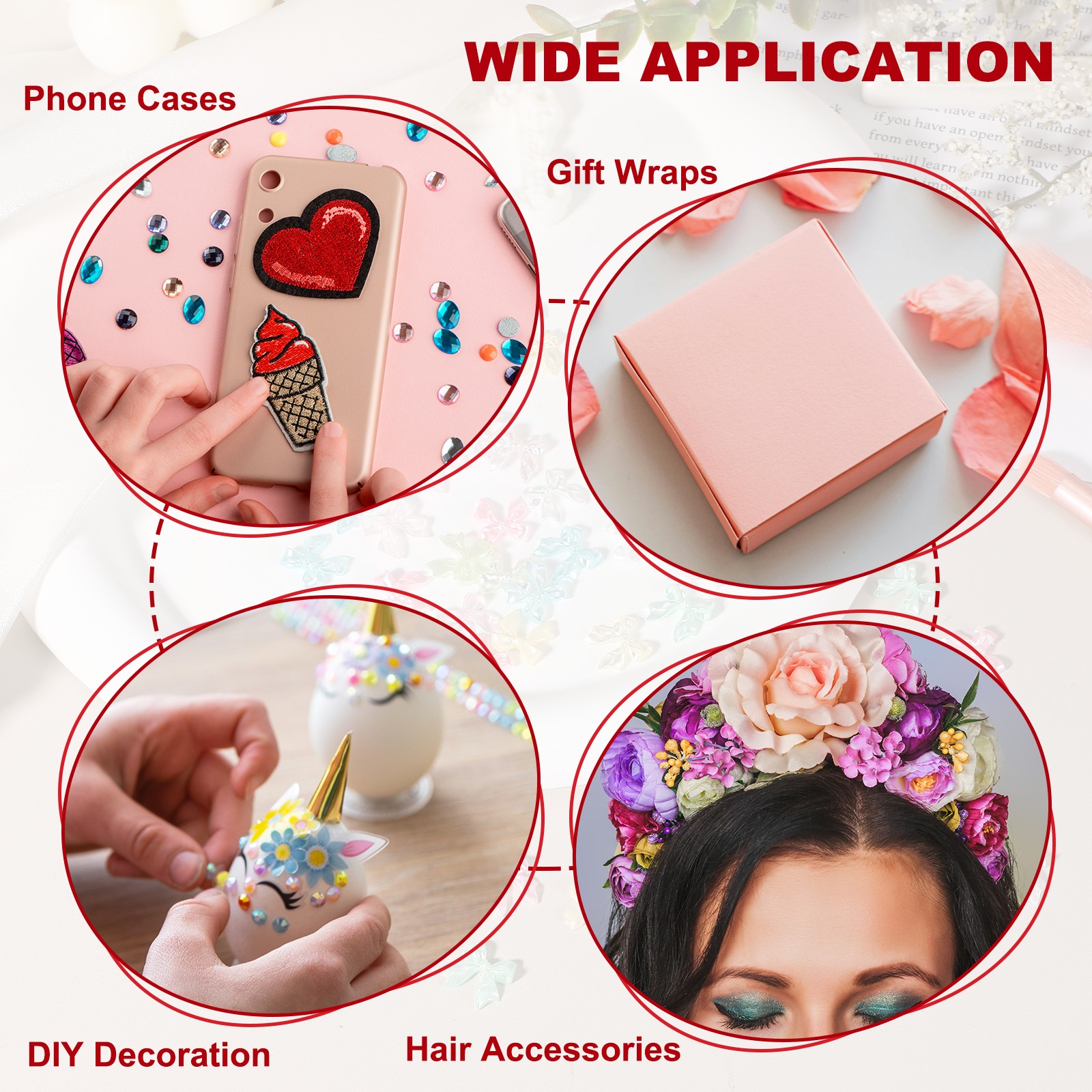 Nail Bows 3D Flowers for Nails for DIY Manicure 60Pcs White/Pink/Sheer Pink Set