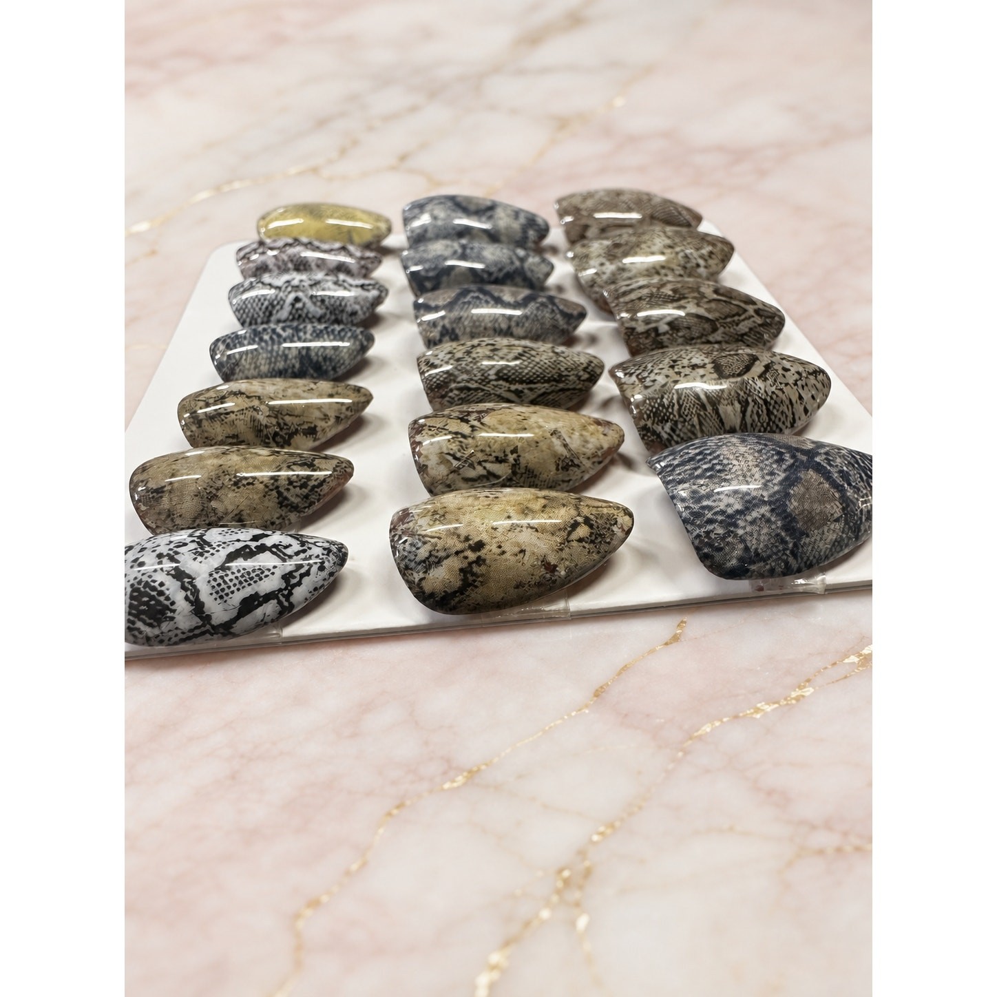 Handmade Snakeskin High Apex Almond Press On Nails 30 Piece Reusable Set