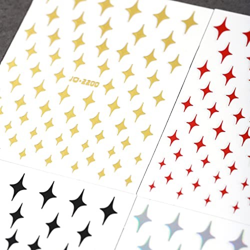 12 Colors Stars Nail Art Stickers, 3D Stars Self-Adhesive Four-Pointed Star