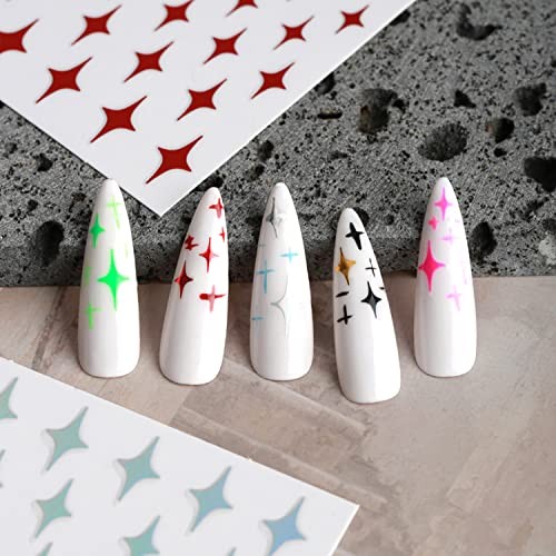 12 Colors Stars Nail Art Stickers, 3D Stars Self-Adhesive Four-Pointed Star