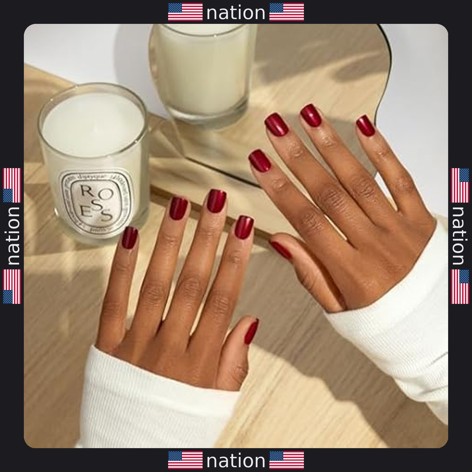 KISS imPRESS Red Velvet No Glue Press-On Nails, Short Squoval, 30 Count Set