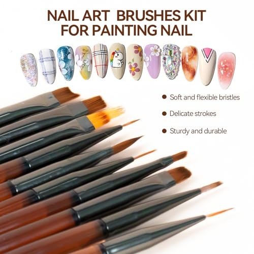 Nail Art Brush Set 18 Piece Acrylic Gel Liner Dotting Tools French Tip Sculpting