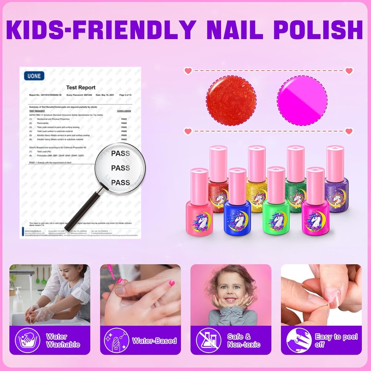 Kids Nail Polish Set for Girls, Non-Toxic Quick Dry Nail Art Salon Kit with N…