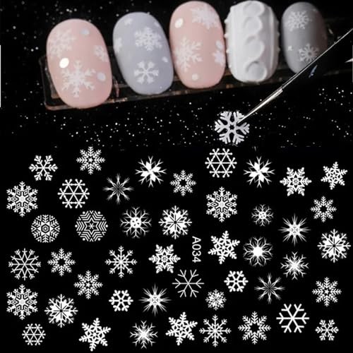 3D White Snowflake Nail Stickers Christmas Nail Art Stickers 3D Snowmen Xmas W4
