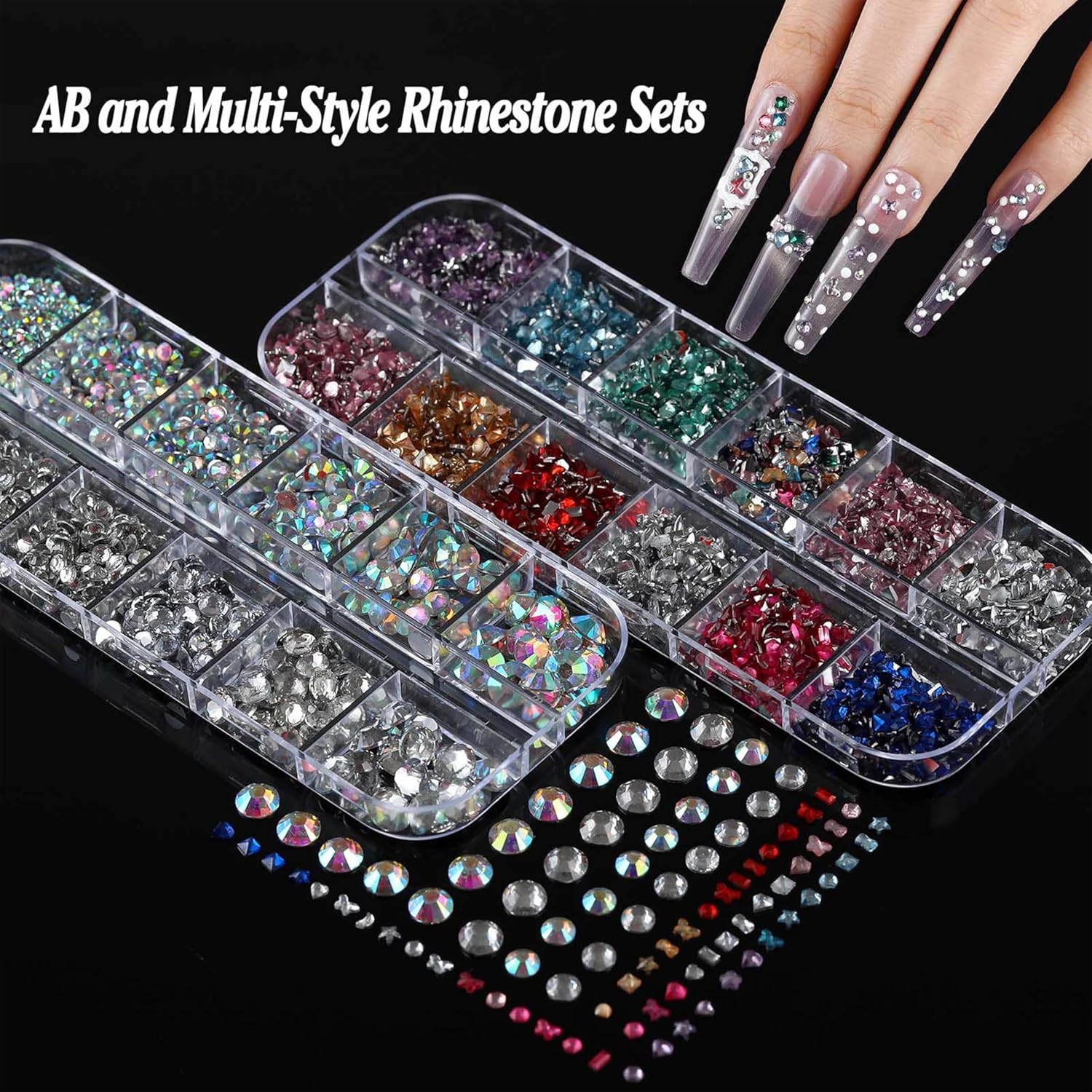 BANA Nail Charms for Rhinestones Kit with 13 Boxes of Nail Gems, 18000Pcs 3D Gol