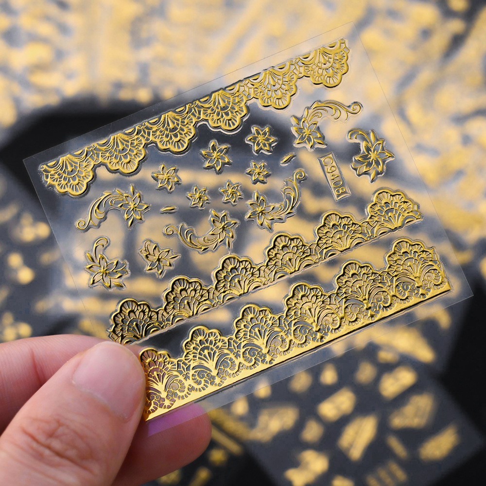 10 Sheets Nail Art Stickers Gold Lace Moon Star French Line Geometric Slider C94