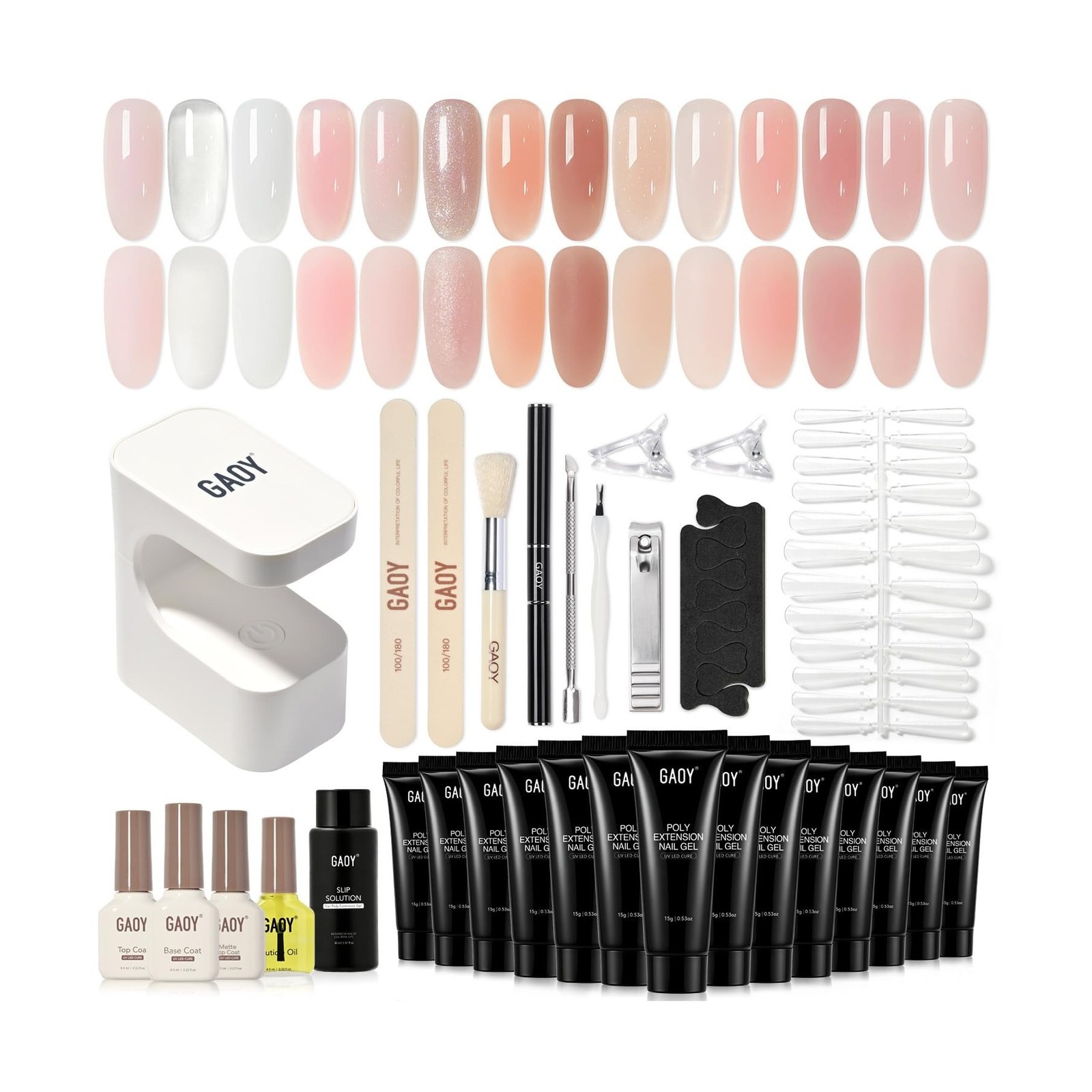GAOY Poly Gel Nail Extension Kit with UV Light, 14 Colors Clear Pin… Fast Ship