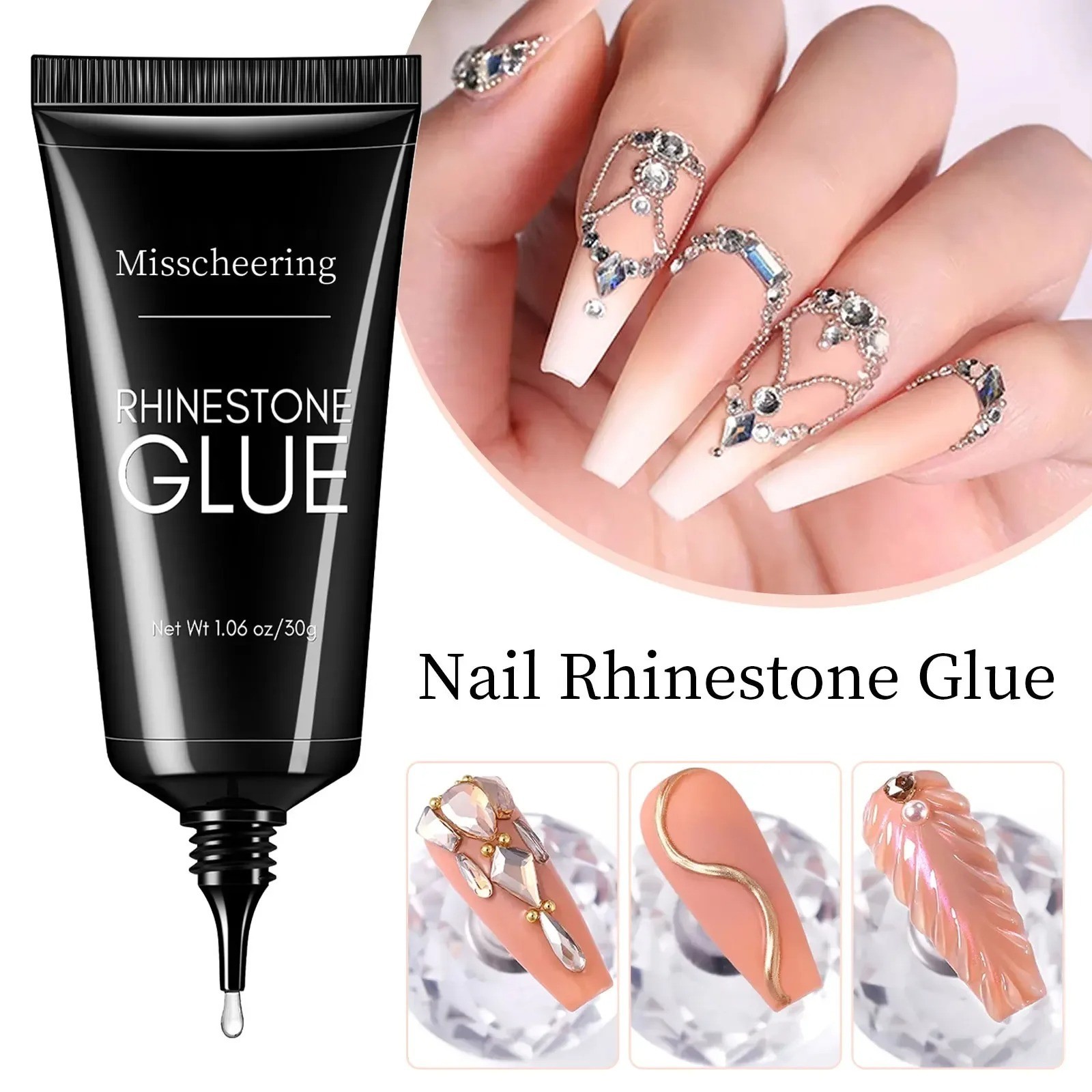 30g Nail Rhinestone Glue Gel Strong Adhesive 3D Nail Art Gems Decoration