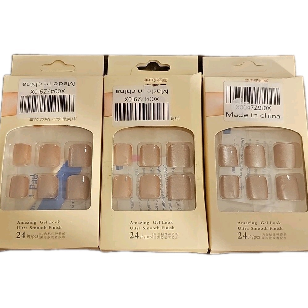 Amazing Gel Look Ultra Smooth Pink Press on Toenails Short Square 3, 24ct Boxes