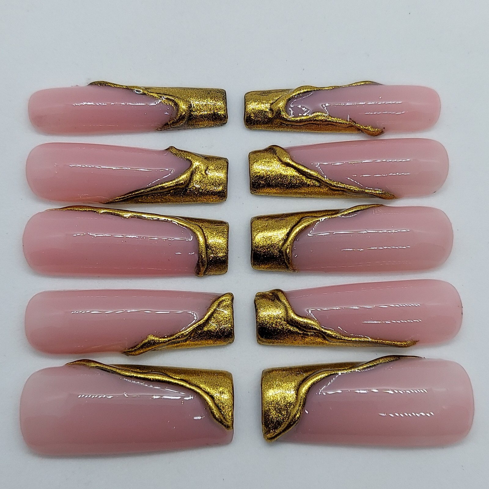 Gold Chrome Trendy Holiday Wedding Gift Bridesmaids Bridal 3D Press on Nails