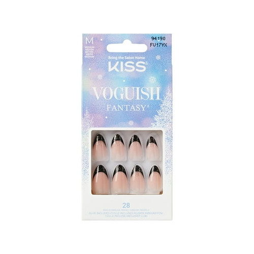 KISS Voguish Fantasy, Press on Nails, Black, Medium Almond 28 Count NEW