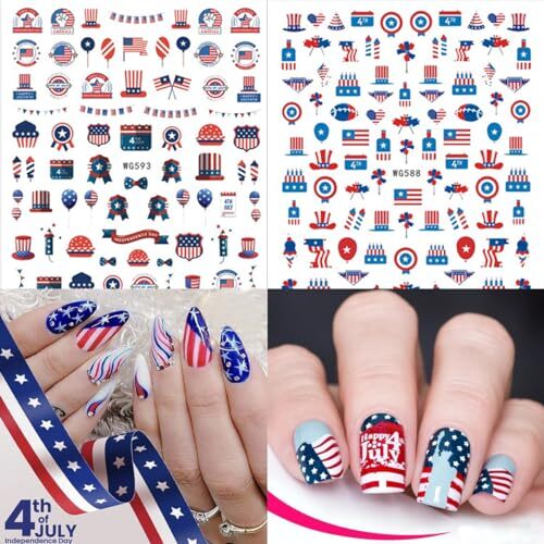 4th of July Nail Stickers, 8 Sheets American Flag Independence Day Nail Art