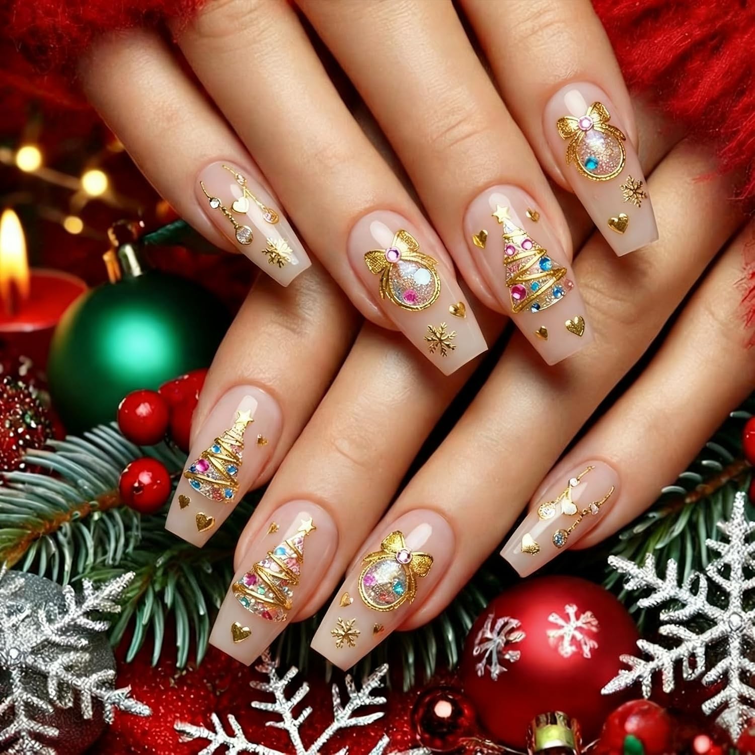 Christmas Nail Stickers, 5D Embossed Gold Snowflake Nail Decals Snowflake Bel…