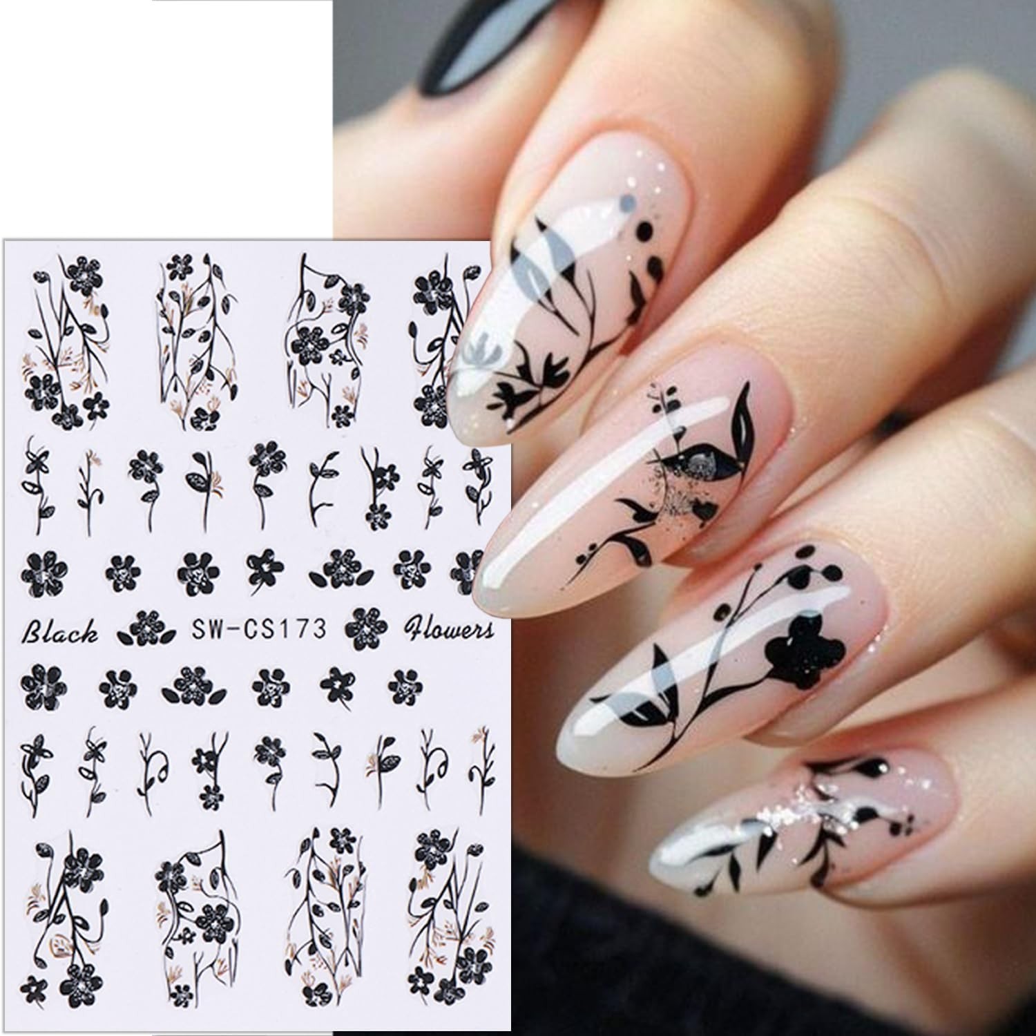 6 Sheets Fall Nail Stickers for Nail Art Black Flower Pine Nail Art Stickers …