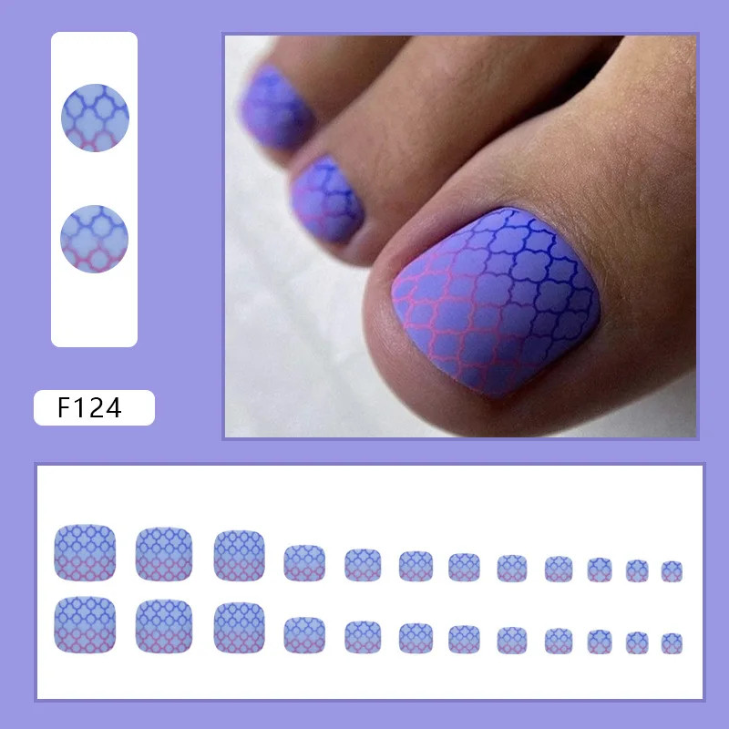 24pcs Glitter Fake Toenails Reusable Full Cover Acrylic Foot Nail Tips