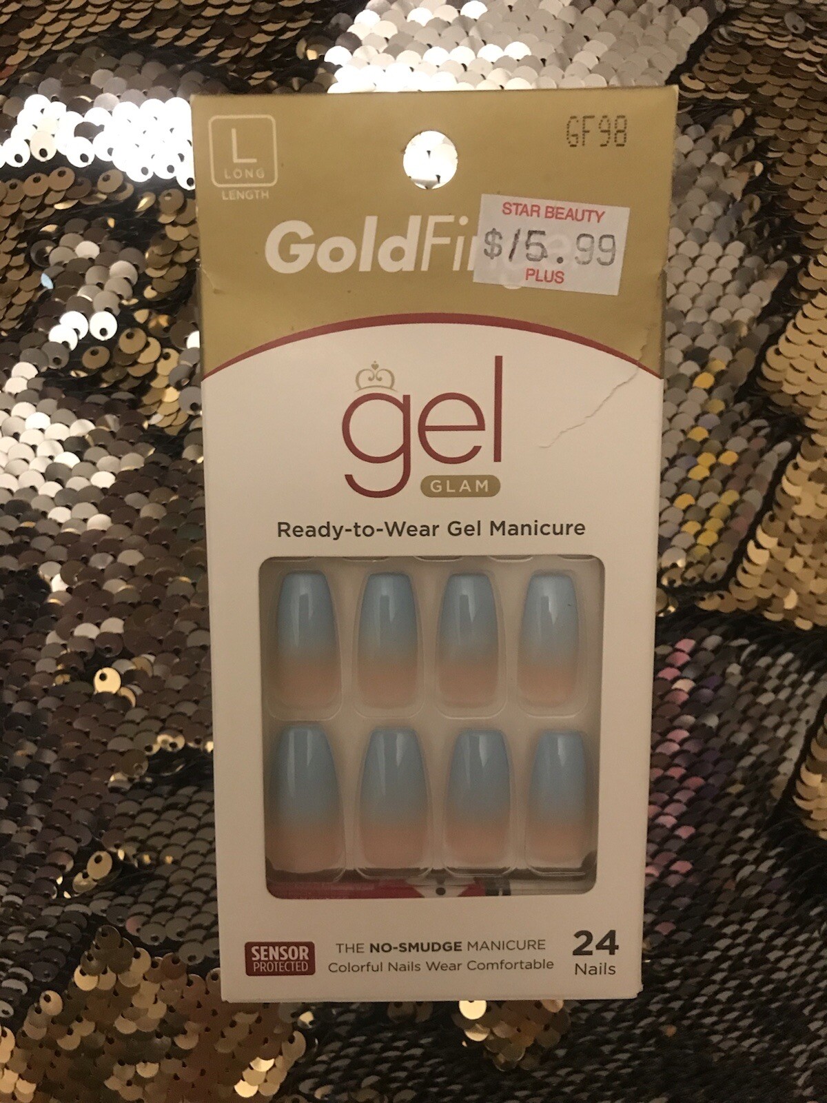 NIB💙Blue/Nude Ombre Long Coffin Gel Nails Glue On