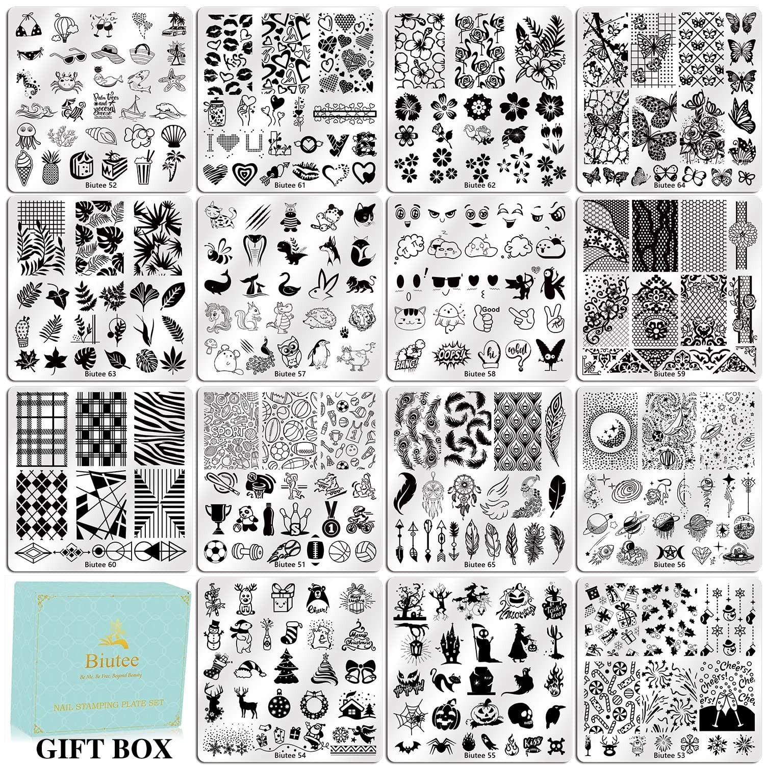Nail Stamping Plates Set 15PCS Nail Art Stamper Scraper Nail Art Stamping Kit…