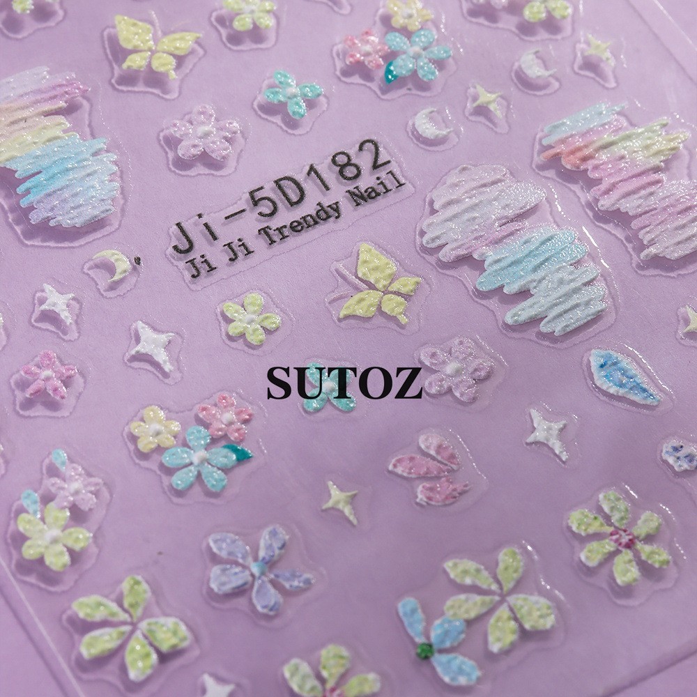 2Pcs 5D Nail Stickers Embossed Daisy Flower Bride Decal Nail Art Decoration NH29