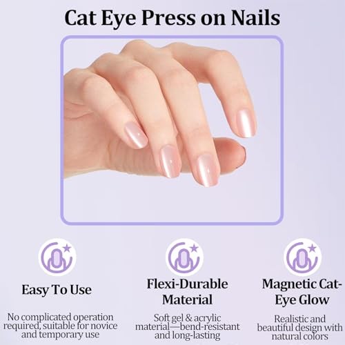 210pcs Cat Eye Press on Nails – 7 Colors Macaroon Short Square Fake Nail