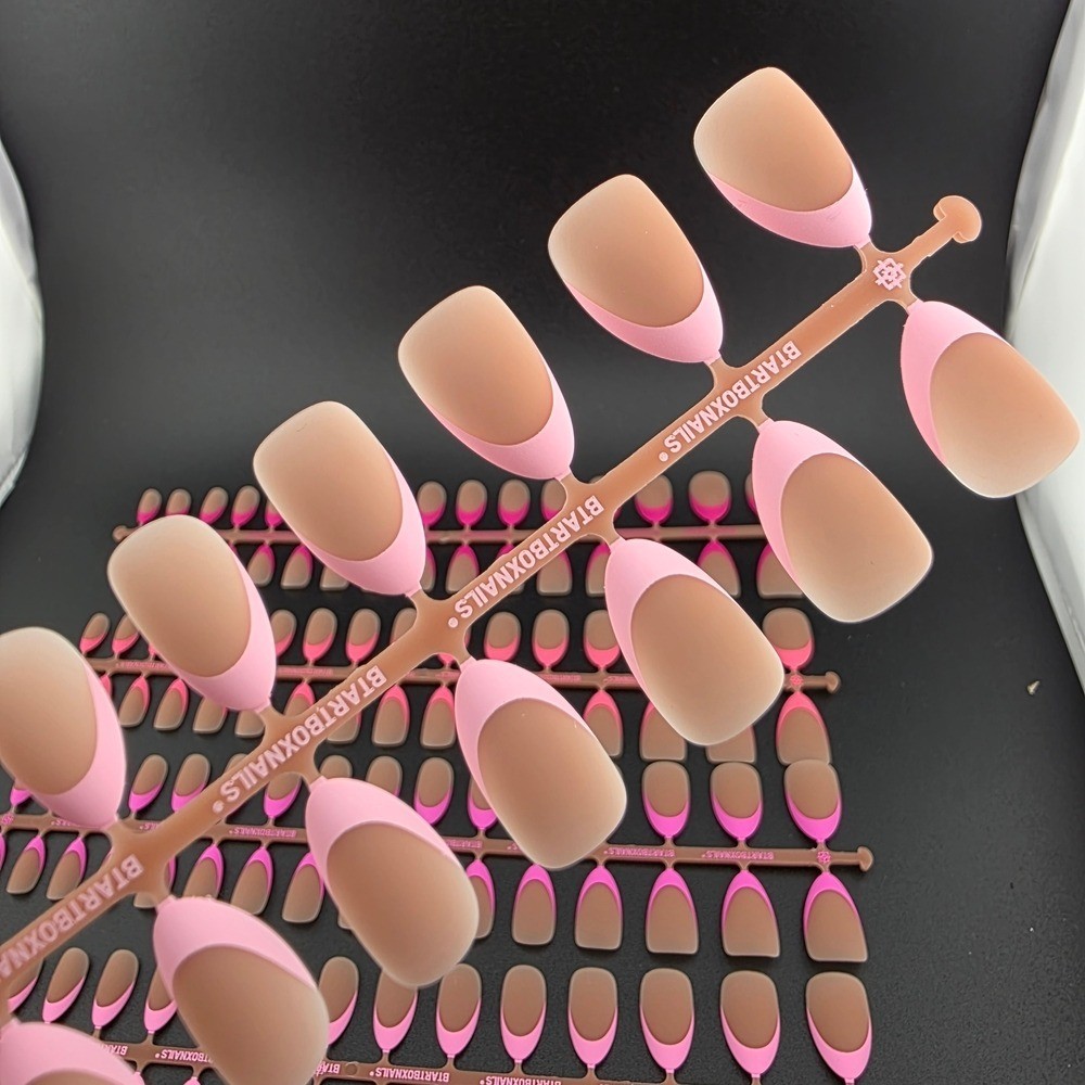 NIB XCoat Tips Pink Press-On Nails Small Almond Shape 160 Pieces In Dark Base