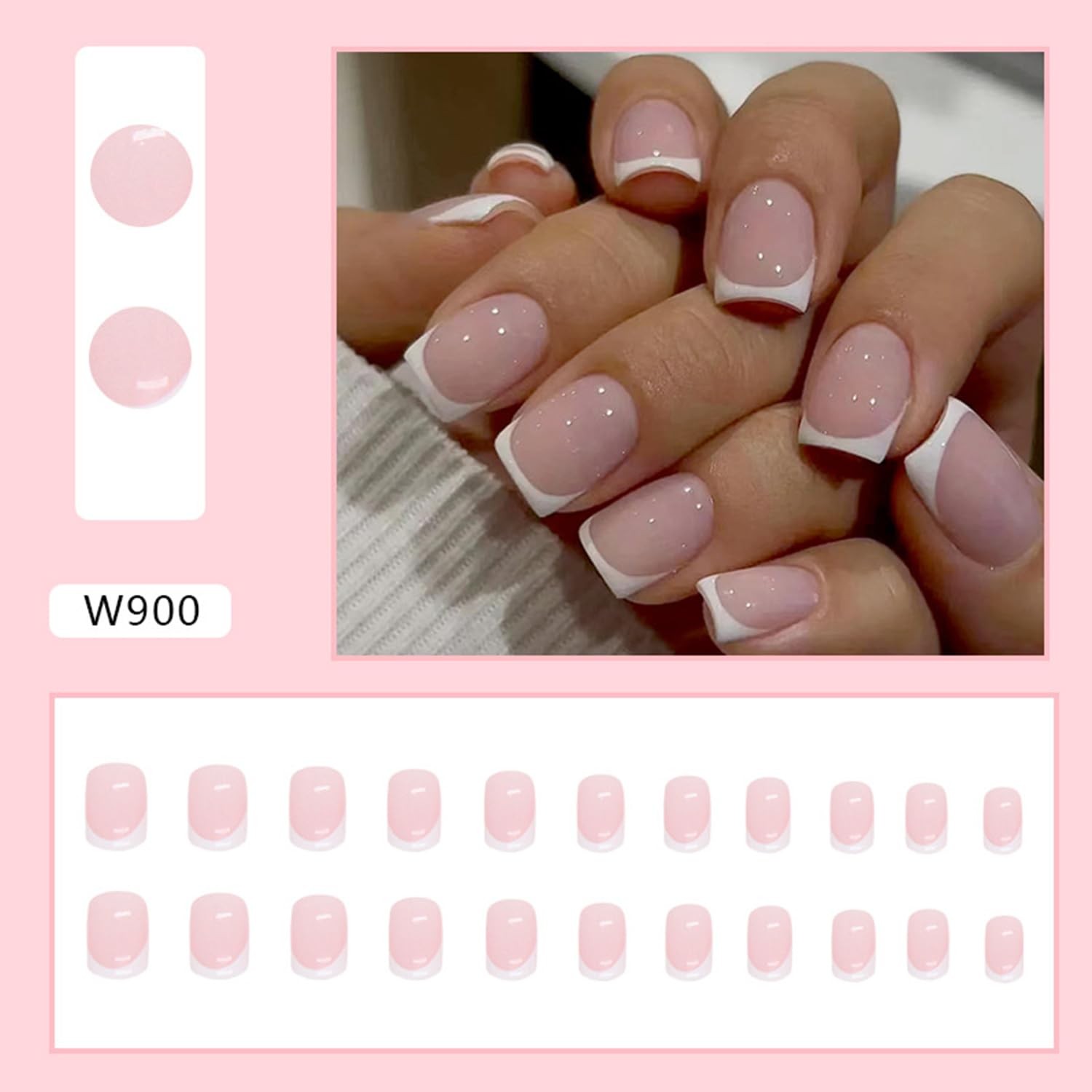 White French Tip Press on Nails Short 1 Fl Oz (Pack of 1), White,